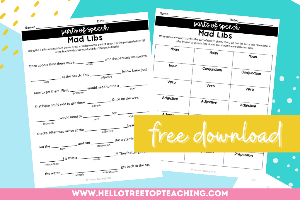 Mad libs spelling activity and game