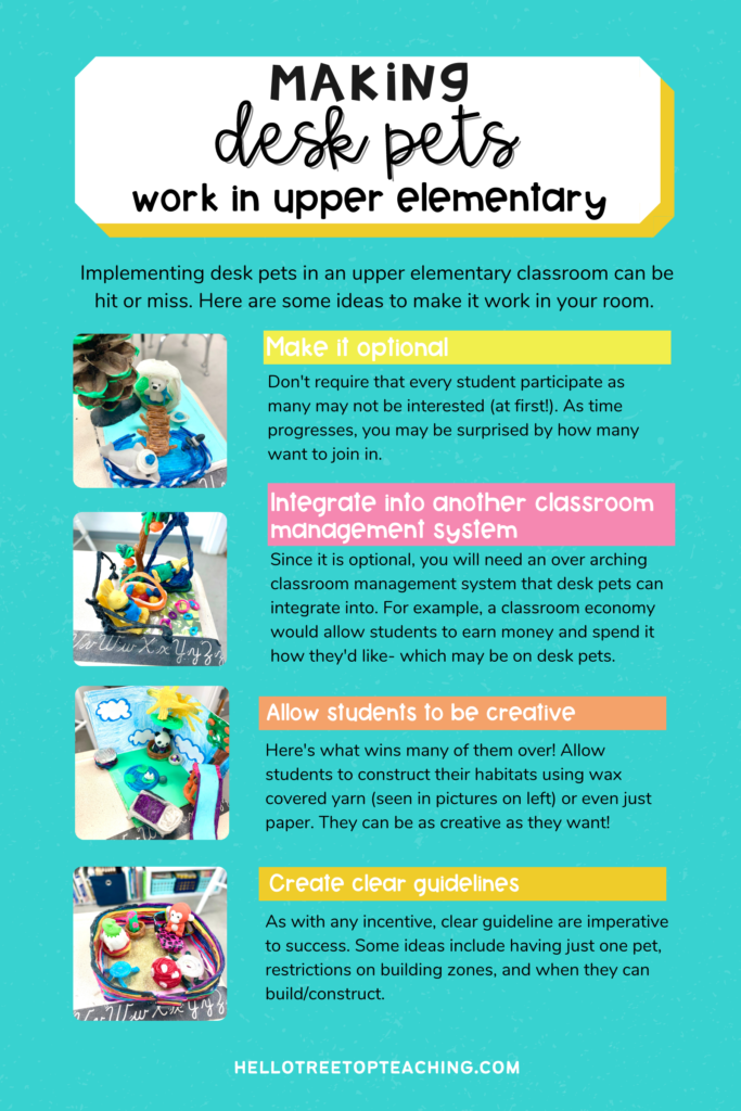 A list of ways to make desk pets work in the upper elementary classroom