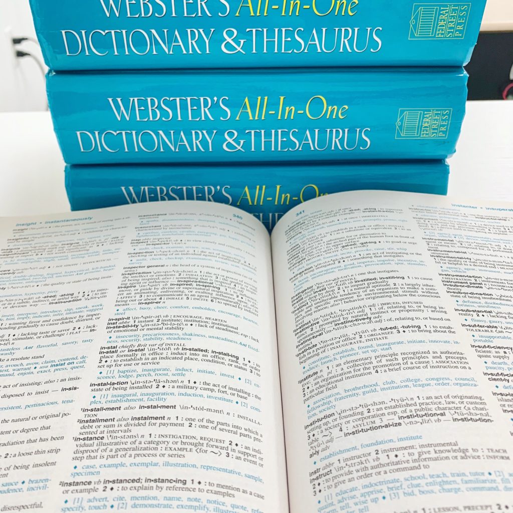 Dictionary in the classroom open on a desk