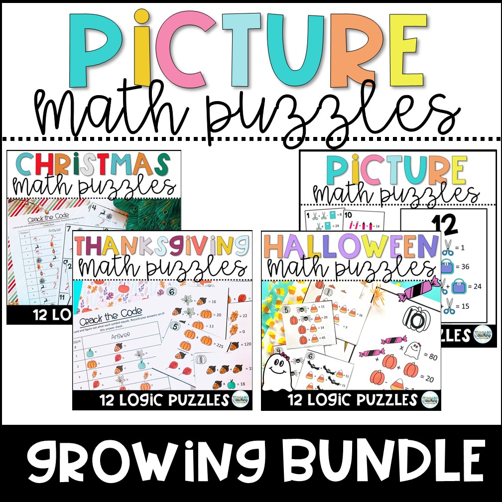 a bundle of math logical picture puzzles with themes for several holidays
