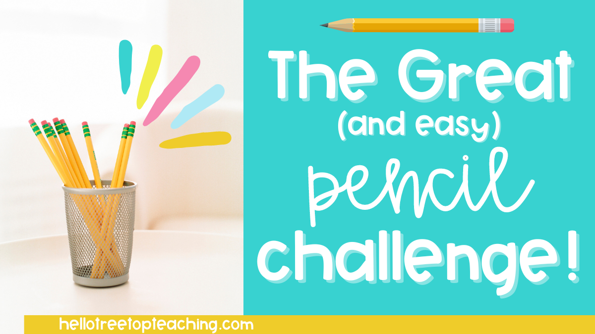 A small basket of pencils on a desk with text that reads "The Great Pencil Challenge".