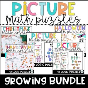 a bundle of math logical picture puzzles with themes for several holidays